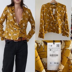 Zara gold horse print satin blazer/pajama top